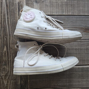 Converse High Tops Womens 8.5 Natural Ivory Pink All Star Trainers Sneakers